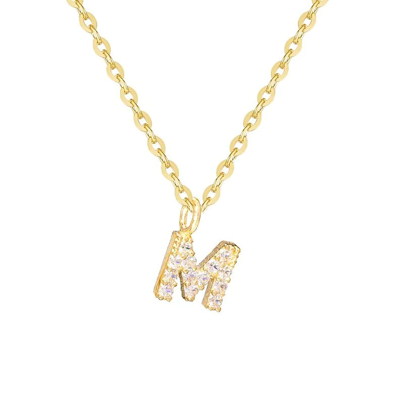 SOLID 14K GOLD INITIAL ZIRCON NECKLACE